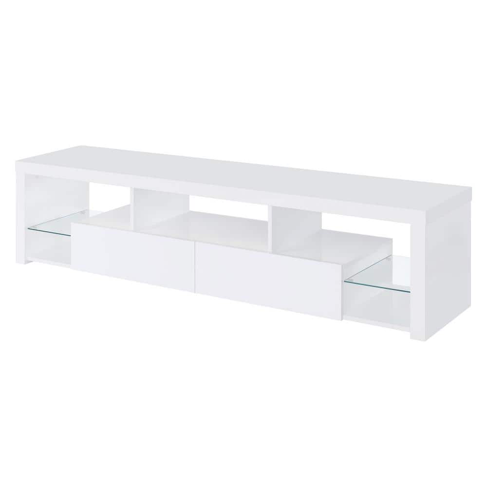 Jude White High Gloss TV Stand with Glass Shelves and Cabinet