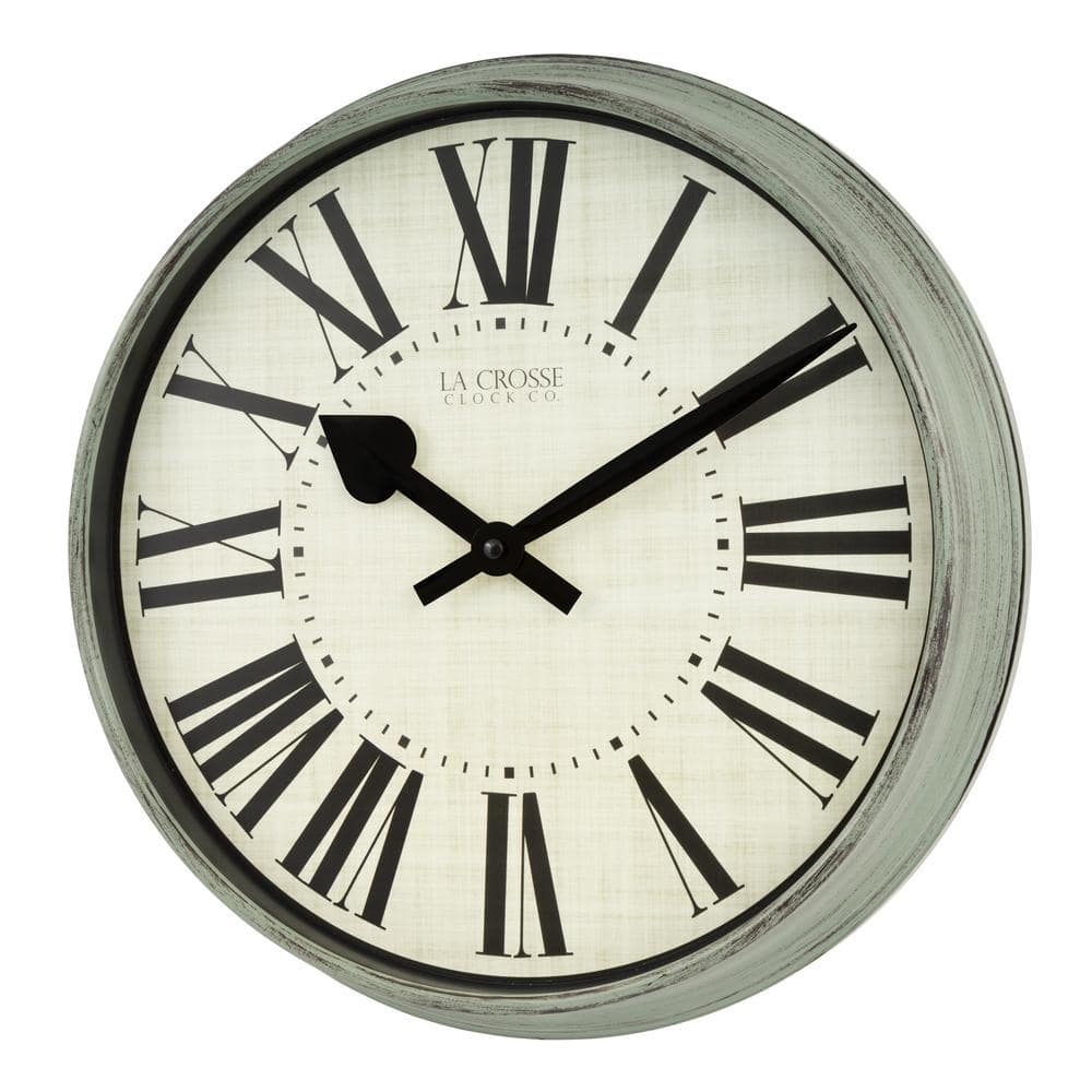 14" Sage Green Distressed Analog Wall Clock with Roman Numerals