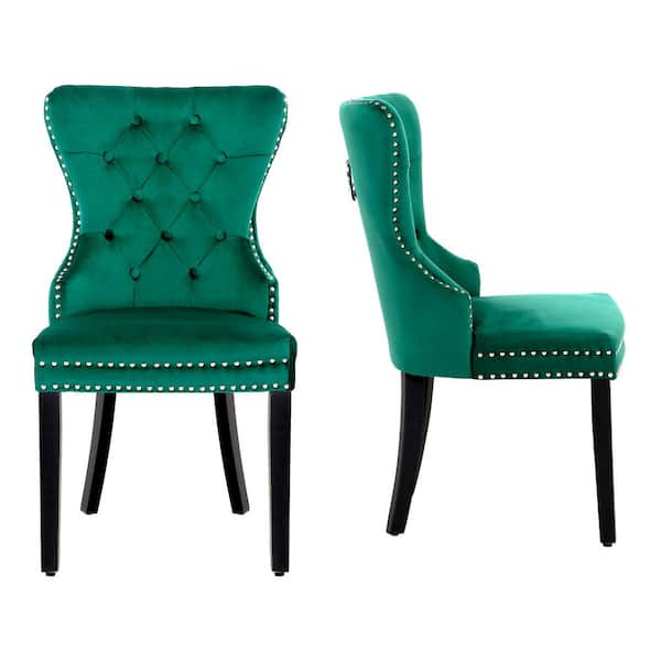 WESTINFURNITURE Brooklyn Dark Green Tufted Velvet Dining Side Chair (Set of 2)