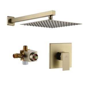 1-Spray Patterns with 2.5 GPM 10 in. Square Wall Mount Rain Fixed Shower Head in Brushed Gold