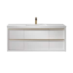 Morgan 48 in. Bath Vanity in White with Composite Stone Top in Carrara White with White Basin