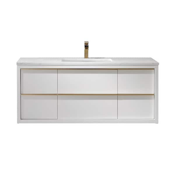 Altair Morgan 48 in. Bath Vanity in White with Composite Stone Top in Carrara White with White Basin