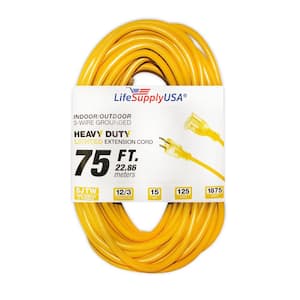 75 ft. 12/3 125-Volt SJTW Extension Cord LED Lighted End Prong for Indoor + Outdoor use (2-Pack)