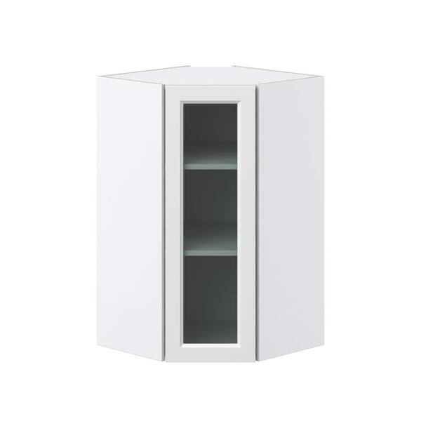 J COLLECTION 24 in. W x 40 in. H x 14 in. D Littleton Painted Light Gray Recessed Assembled GlassWall Diagonal Corner Kitchen Cabinet