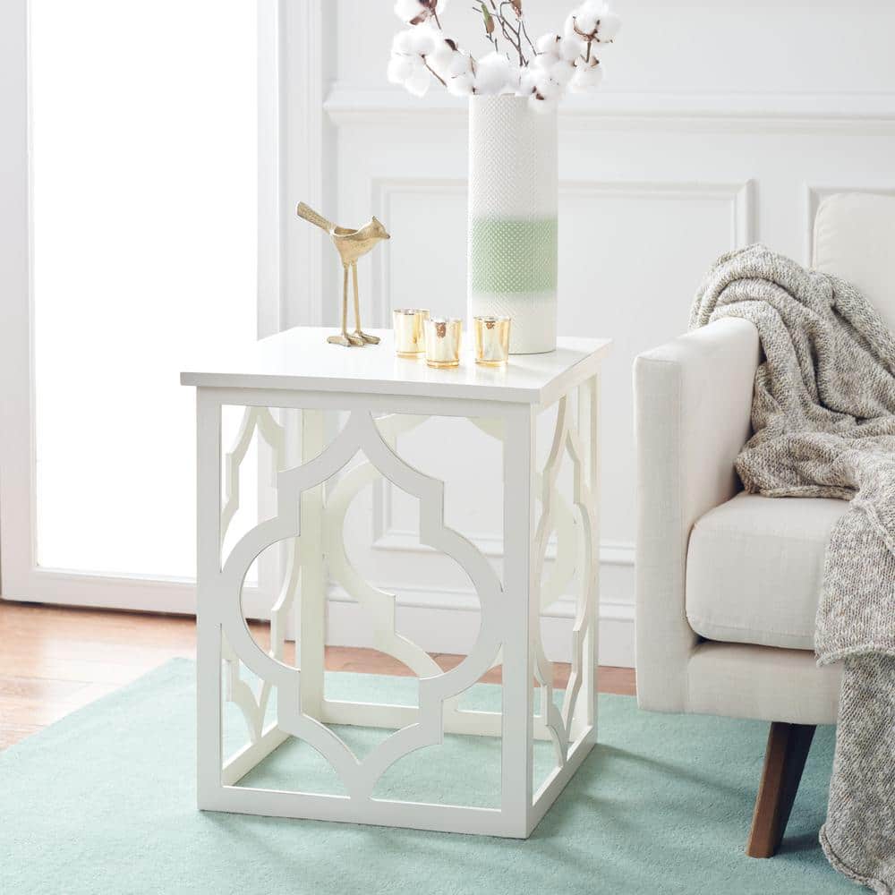 Cream Geometric Wood Square End Table