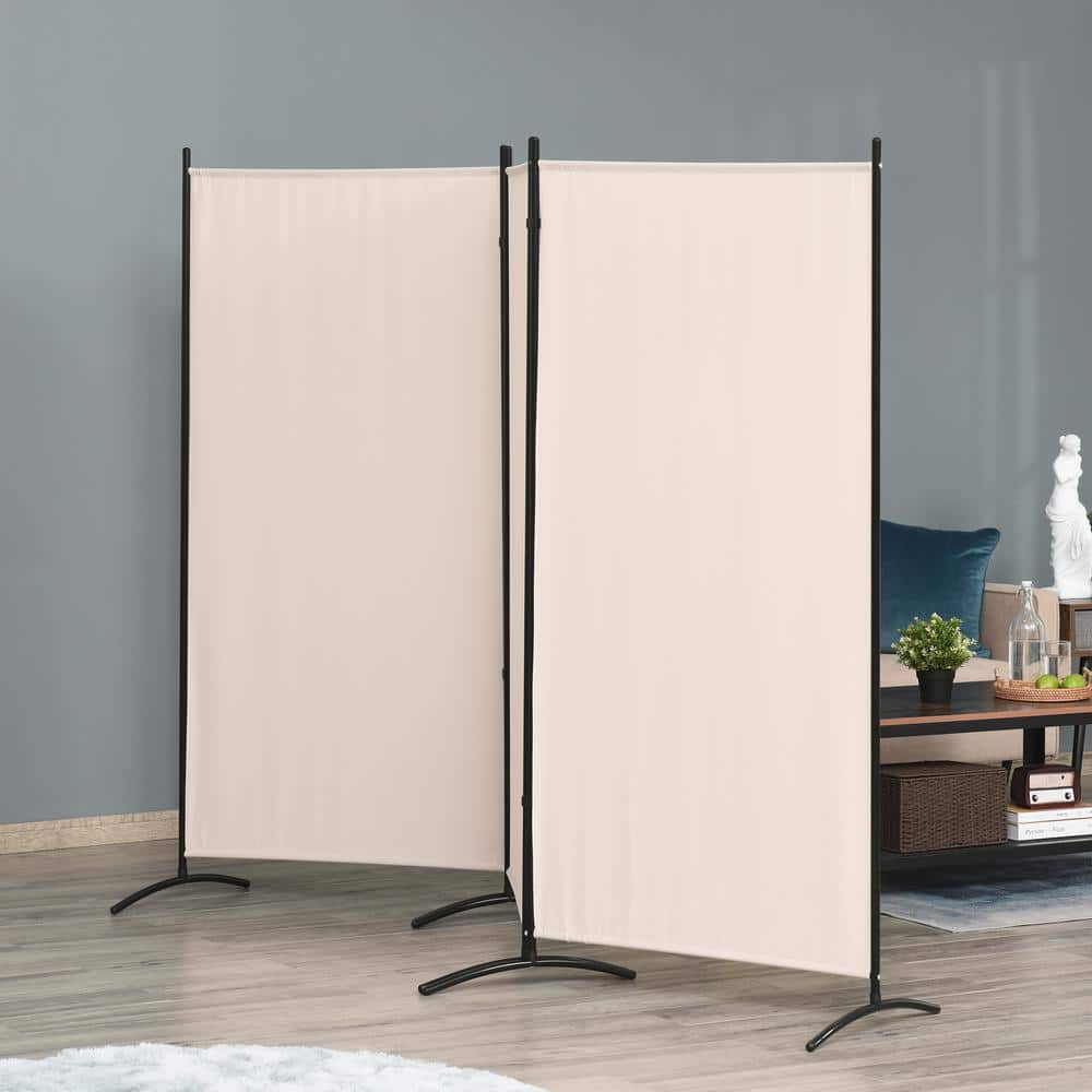 Beige 3-Panel Folding Privacy Screen with Steel Frame