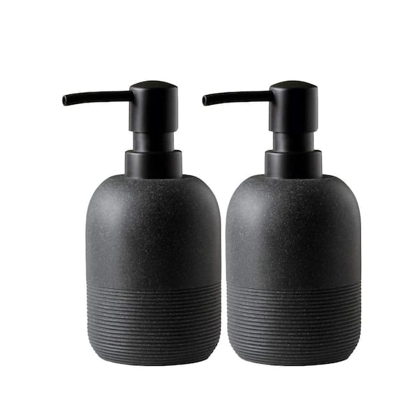 Matte Black Soap Dispenser Set 2 Pack 10.6 oz Resin Sandstone Hand Soap and Lotion Pump Bottles for Bathroom