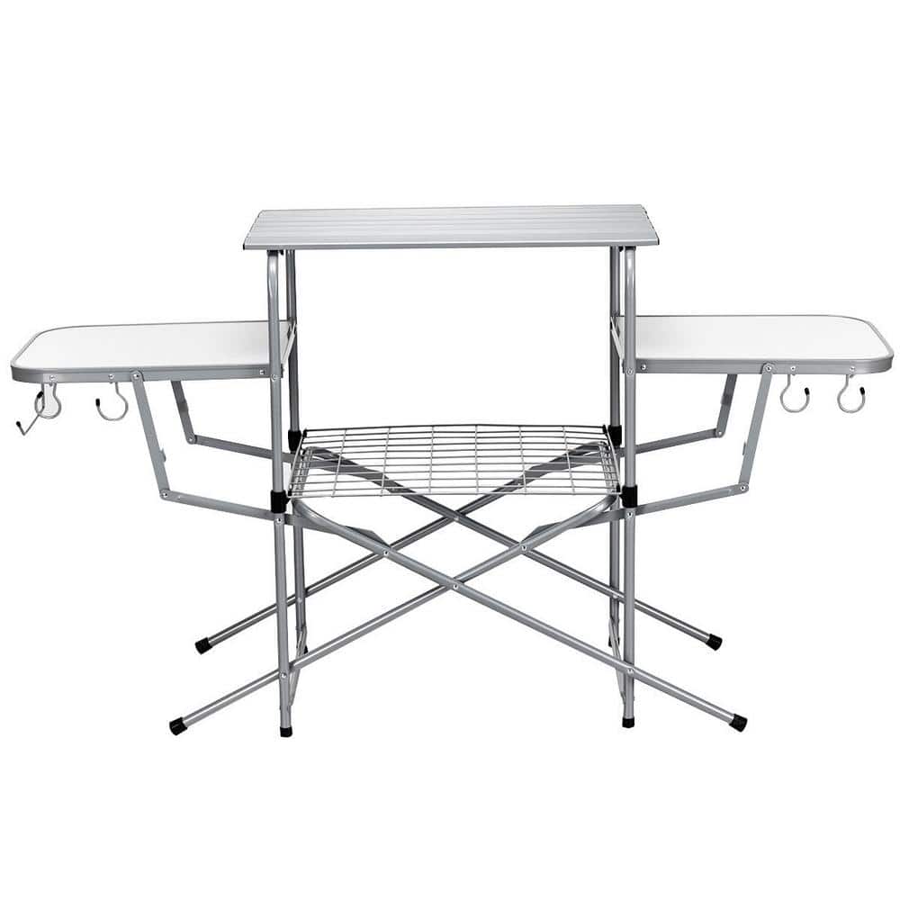 32 in. H White Rectangle Aluminum Foldable Camping Outdoor Picnic Table Kit