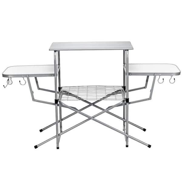 Unbranded 32 in. H White Rectangle Aluminum Foldable Camping Outdoor Picnic Table Kitchen Grilling Stand BBQ