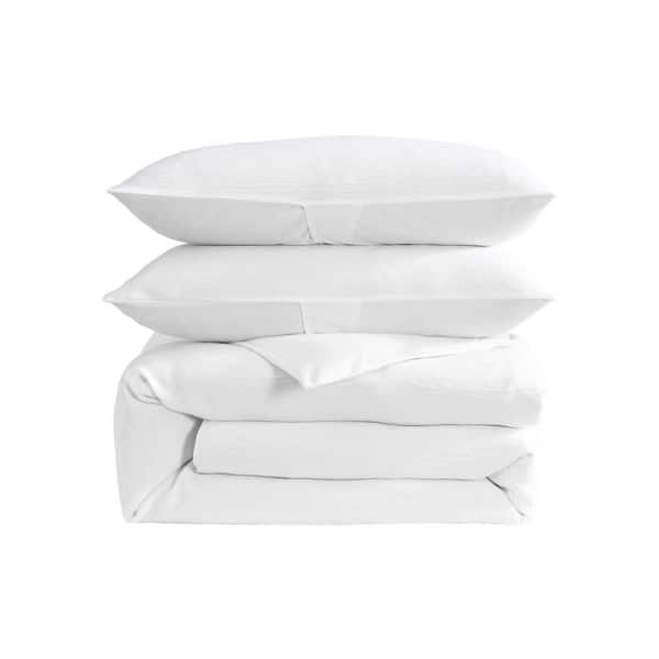 Laura Ashley Crinkle 3-Piece Snow Woven Polyester Gauze Queen