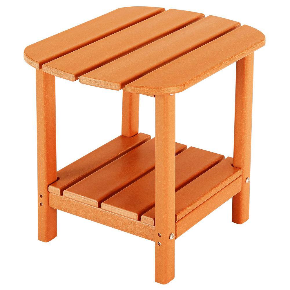 Waterproof Double Tier Orange Oval HDPE Plastic 18 in. Outdoor Side Table