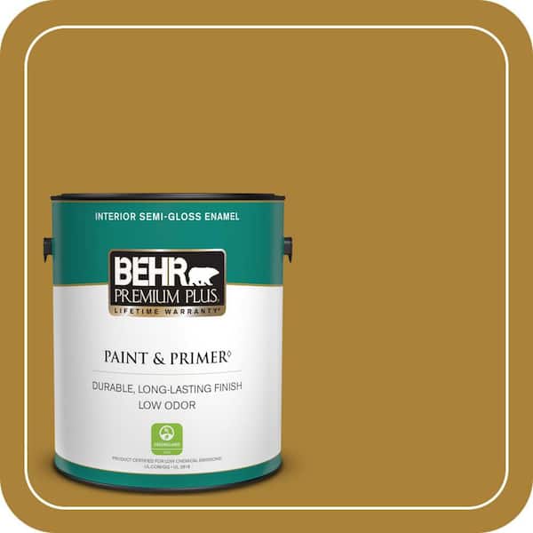 BEHR PREMIUM PLUS 1 gal. #340D-7 Golden Green Semi-Gloss Enamel Low Odor Interior Paint & Primer