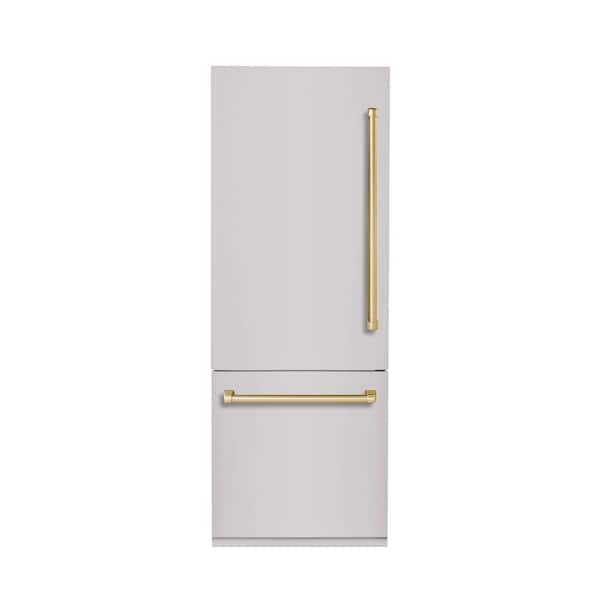 Hallman Bold 30 in. 11.5 Cu.Ft. Counter-Depth Built-in Bottom Mount Refrigerator, LH-Hinge in Stainless Steel with Brass Trim