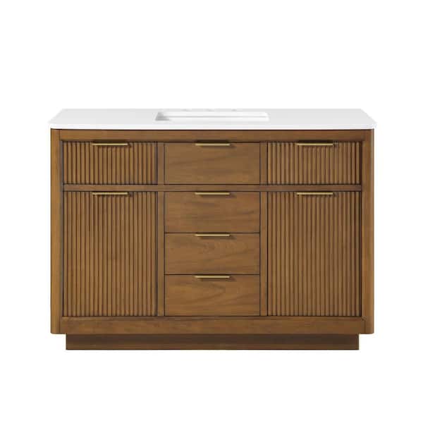 Xander 48 in. Single Sink Freestanding Warm Walnut Bath Vanity with White Engineered Stone Top