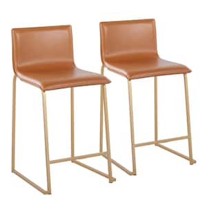 Mara 34.5 in. Camel Faux Leather and Gold Metal High Back Counter Stool (Set of 2)