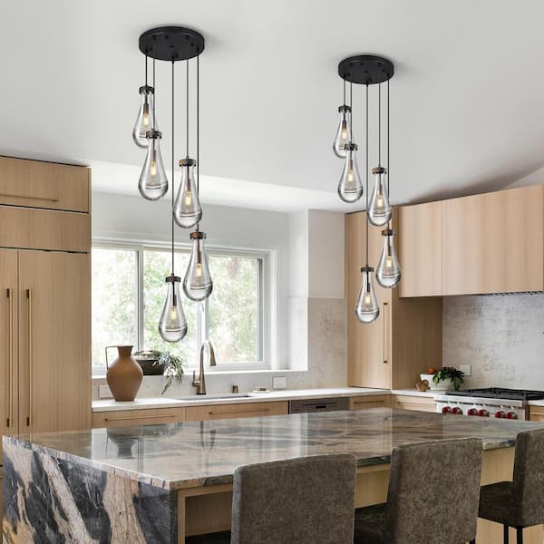 ZHLWIN Raindrop 60-Watt 5-Light Teardrop Black Hanging Light