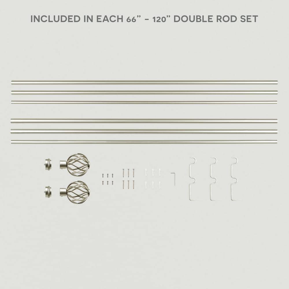 Matte Silver Double Curtain Rod with Wavy Sphere Finials