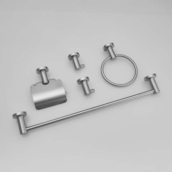 5-Piece Bath Hardware Set with Towel Bar Towel Ring Towel Hook Toilet Paper Holder in Brushed Nickel