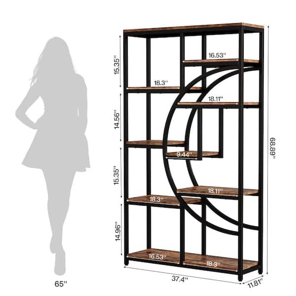 BYBLIGHT Industrial 68.89 in. Tall Brown and Black Wood 9-Shelf