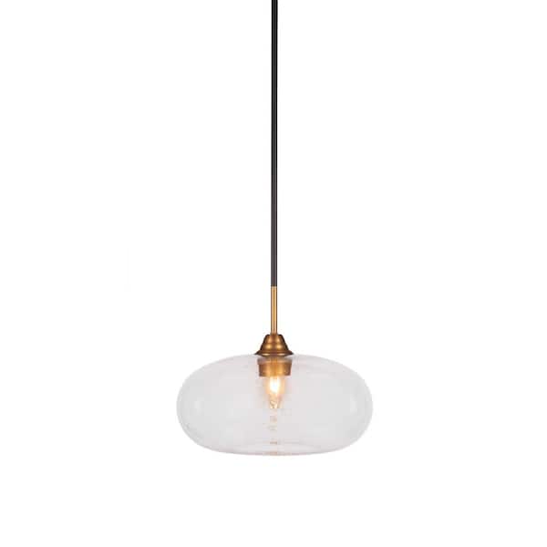Unbranded Madison 100-Watt 1-Light Matte Black and Brass Bowl Mini Pendant Light with Glass Shade