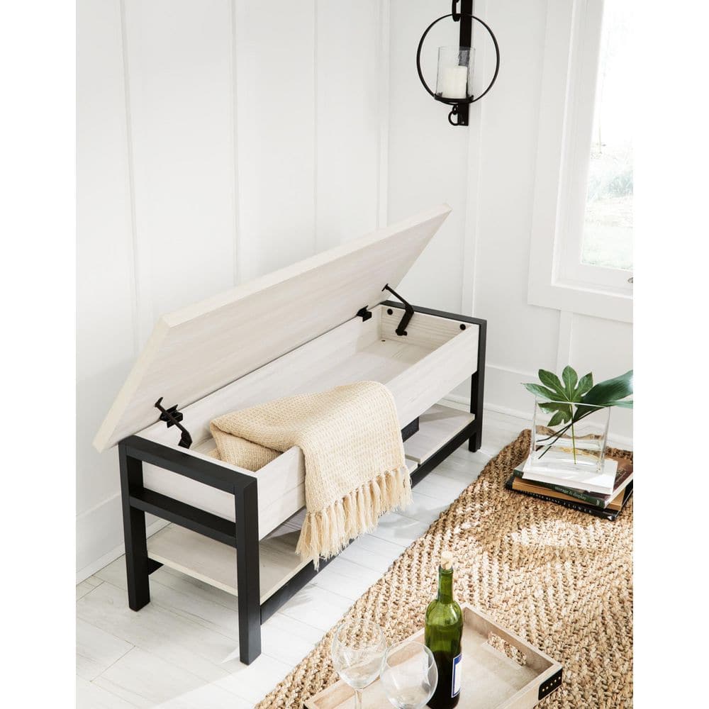 Casual Contrast 48" Black & White Storage Bench with Plank Shelf