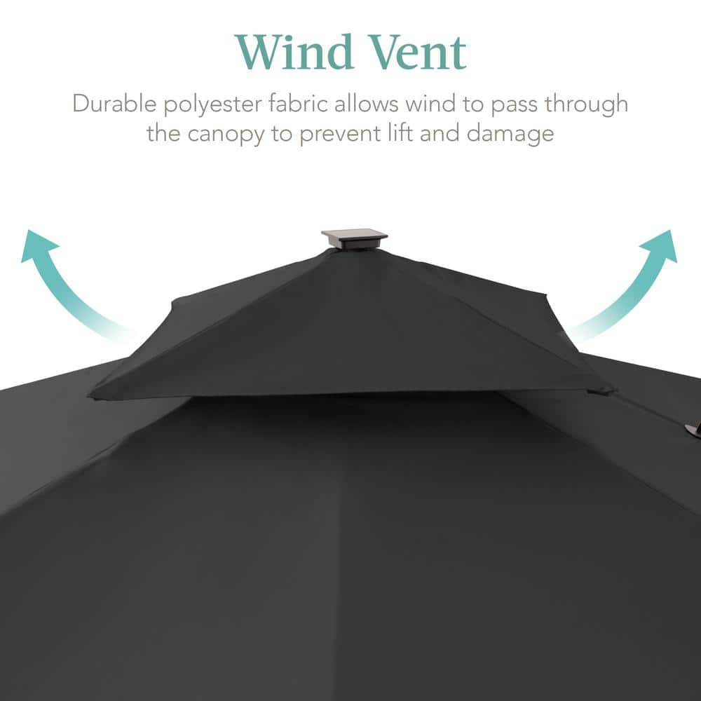 Gray 10ft 2-Tier Square Cantilever Patio Umbrella with Solar LED Lights