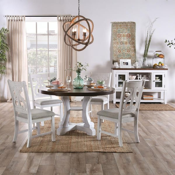 Wicks 5-Piece Distressed White and Dark Oak Dining Set