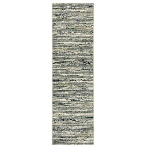 Sienna Blue/Green 2 ft. x 8 ft. Industrial Abstract Distressed Striped Polypropylene Indoor Runner Area Rug