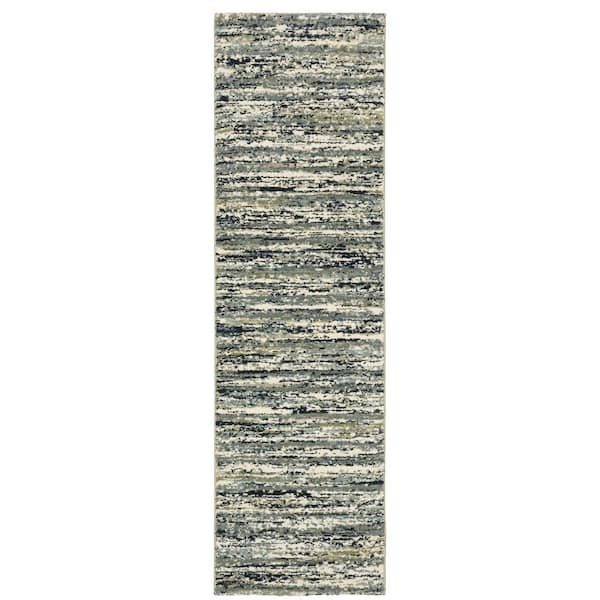 AVERLEY HOME Sienna Blue/Green 2 ft. x 8 ft. Industrial Abstract Distressed Striped Polypropylene Indoor Runner Area Rug