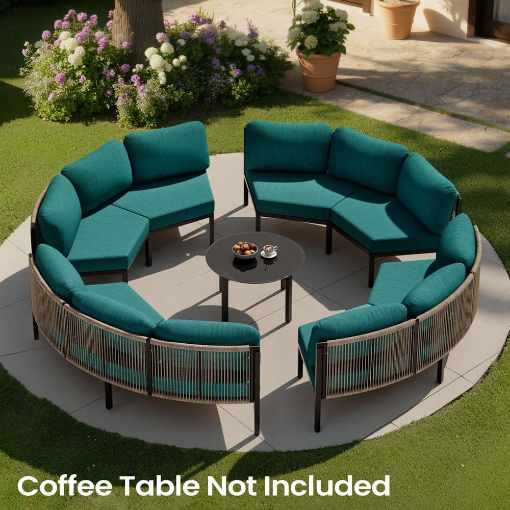 Curved Rust-Resistant 4-Piece 8 Seats Aluminum Outdoor Sectional Patio Furniture Set with Malachite Green Cushions
