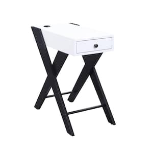 White and Black Side Table (USB Charging Dock) 24 in. H x 22 in. W x 13 in. D