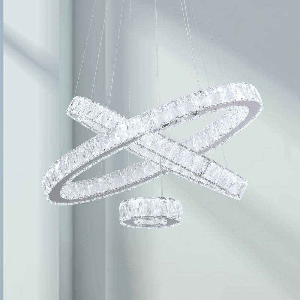 Maxax Jefferson 3 - Light Clear/Chrome Unique Geometric Integrated LED  Chandelier with Crystal Accents YX-02 - The Home Depot