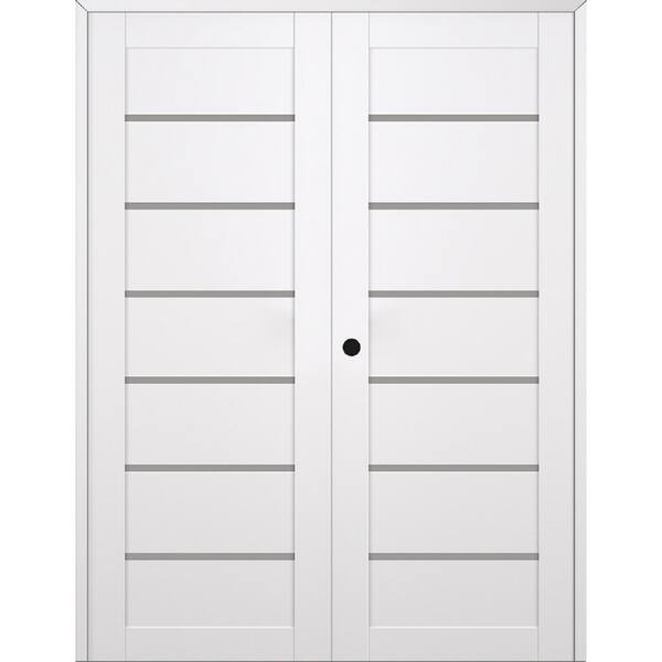 Belldinni Alba 64 in. x 96 in. Right Active 6-Lite Frosted Glass Snow White Wood Composite Double Prehung Interior Door