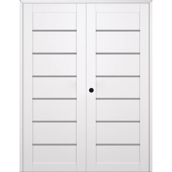 Belldinni Alba 36 in. x 79,375 in. Right Active 6-Lite Frosted Glass Snow White Wood Composite Double Prehung Interior Door