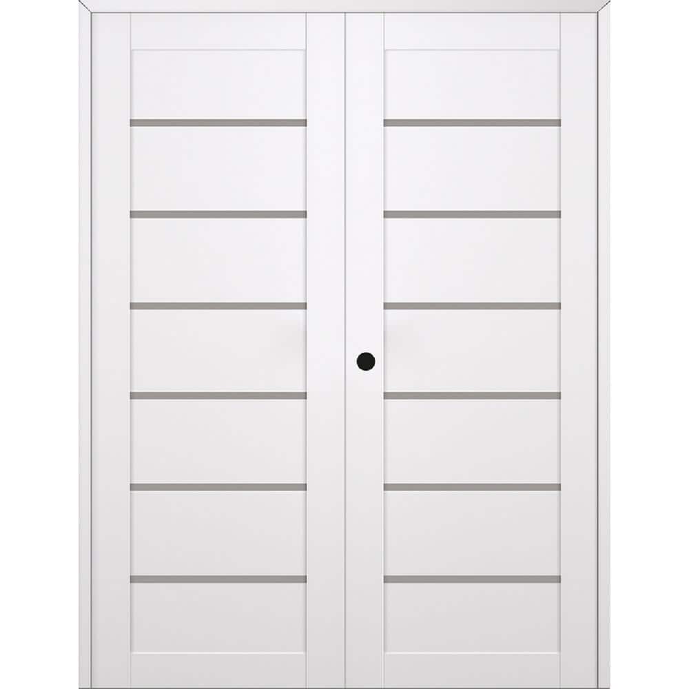 Alba 64 in. x 84 in. Right Active 6-Lite Frosted Glass Snow White Wood Composite Double Prehung Interior Door price history on PriceWatchPro
