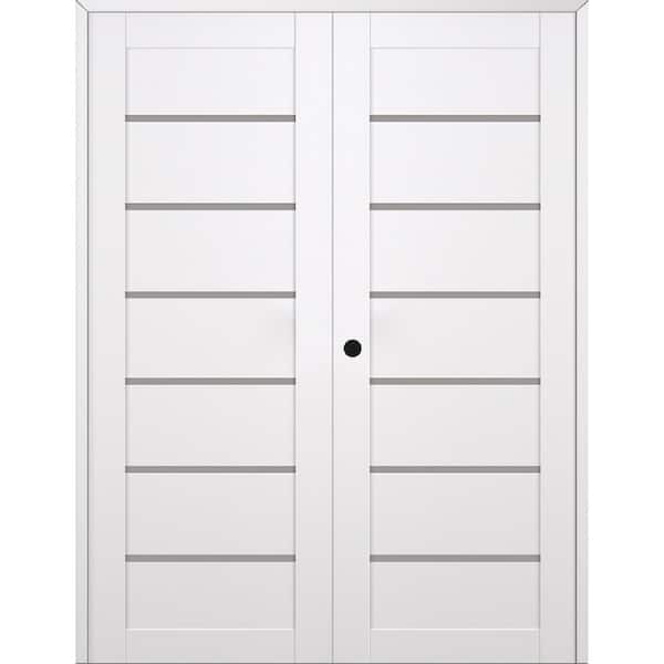 Belldinni Alba 72 in. x 79,375 in. Right Active 6-Lite Frosted Glass Snow White Wood Composite Double Prehung Interior Door