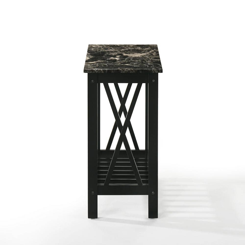 Eden Black Faux Marble and Wood Rectangular End Table