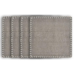 Neutral 15 in. x 15 in. Gray Embroidered Edge Square Cotton Placemat (Set of 4)