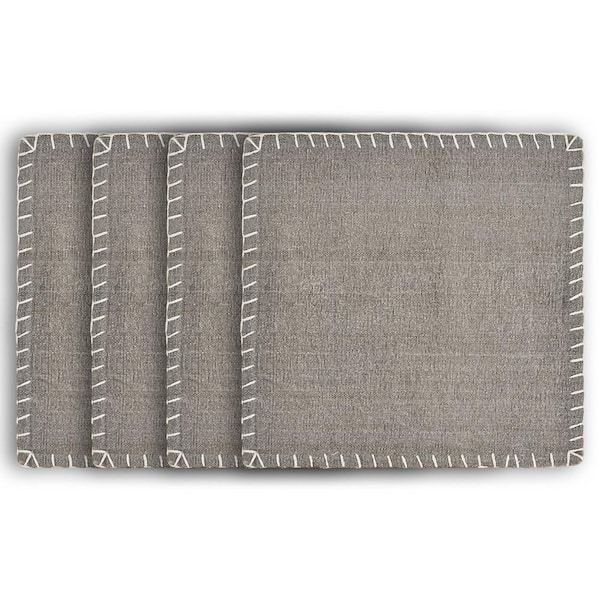 Unbranded Neutral 15 in. x 15 in. Gray Embroidered Edge Square Cotton Placemat (Set of 4)