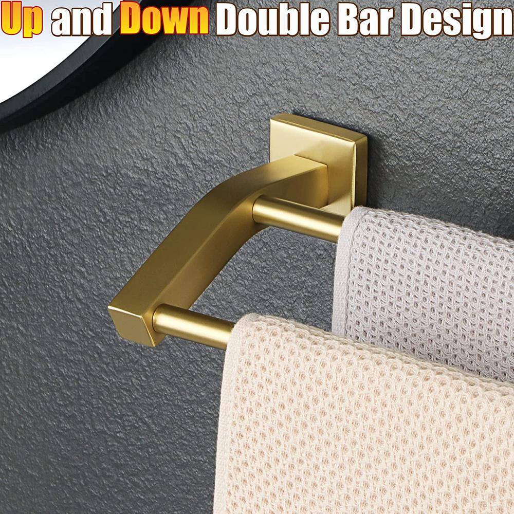 Brushed Gold Stainless Steel Wall Mounted Double Towel Rack