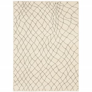 Ivory and Grey  4 ft. x 6 ft. Geometric Power Loom Stain Resistant Area Rug