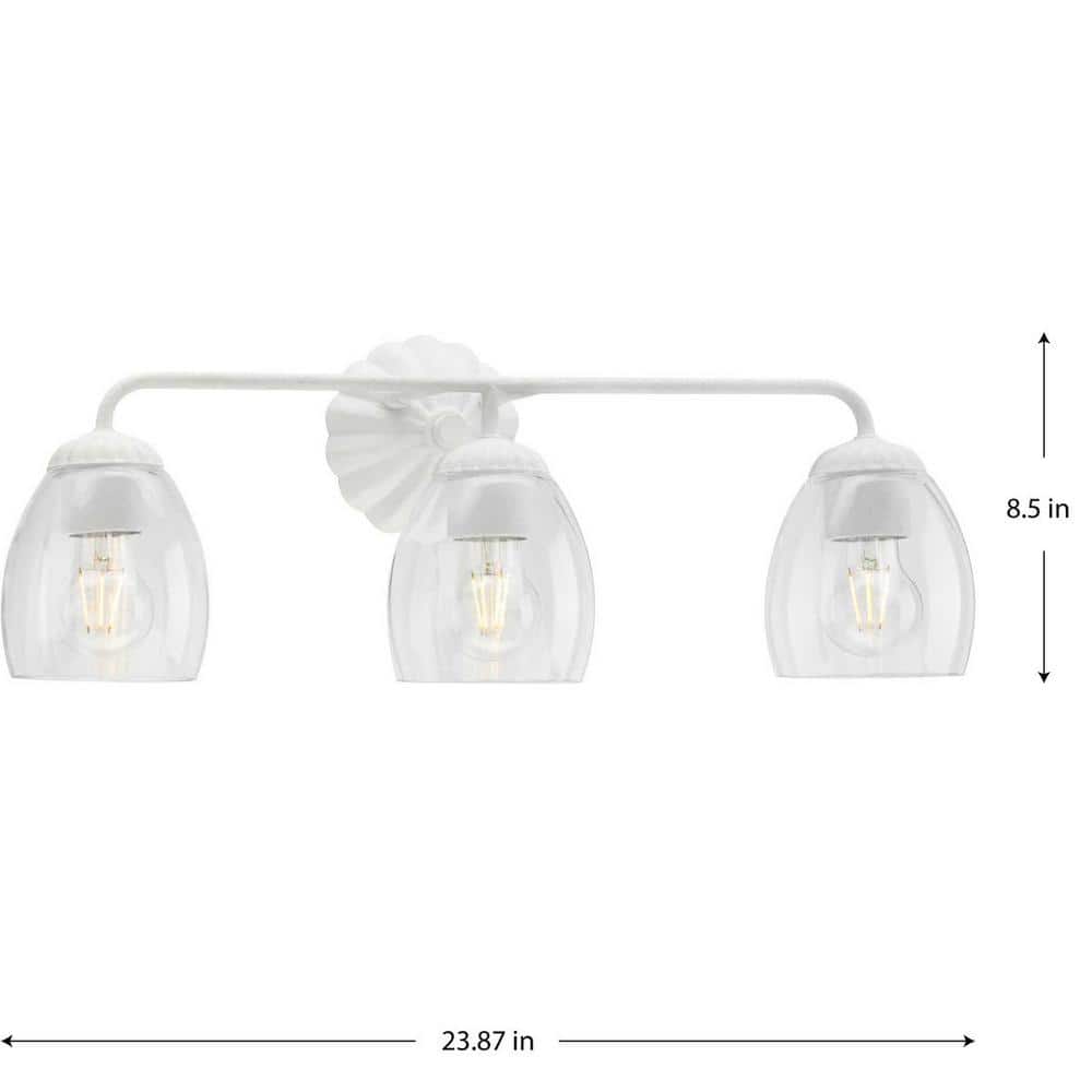 Quillan White Plaster 3-Light Vanity with Clear Glass Shades