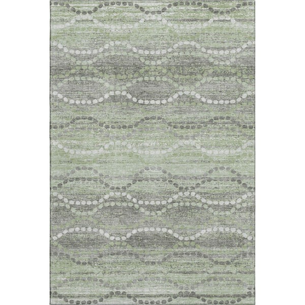Mayfield Premium Machine Washable Abstract AMF2030 Green 3 ft. x 5 ft. Area Rug