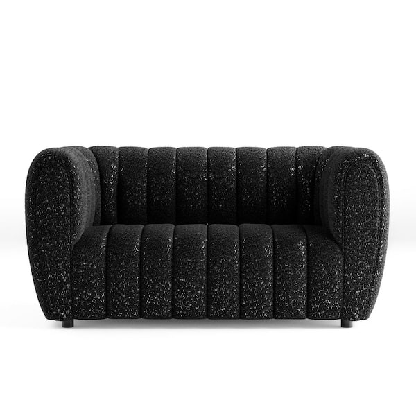 Furniture of America Laura Black 63 in. Boucle Polyester Fabric 2-Seater Glam Loveseat With Pocket Coil Cushions