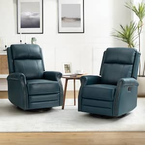 Sonia Transitional Turquoise 30.5 in. Wide Genuine Leather Manual Rocking Recliner w/ Metal Base, Rolled Arms (Set of 2)