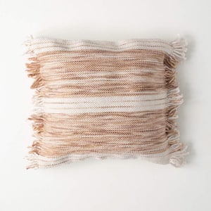 18 in. x 18 in. Mocha Striped Fringed Throw PIllow, Cotton