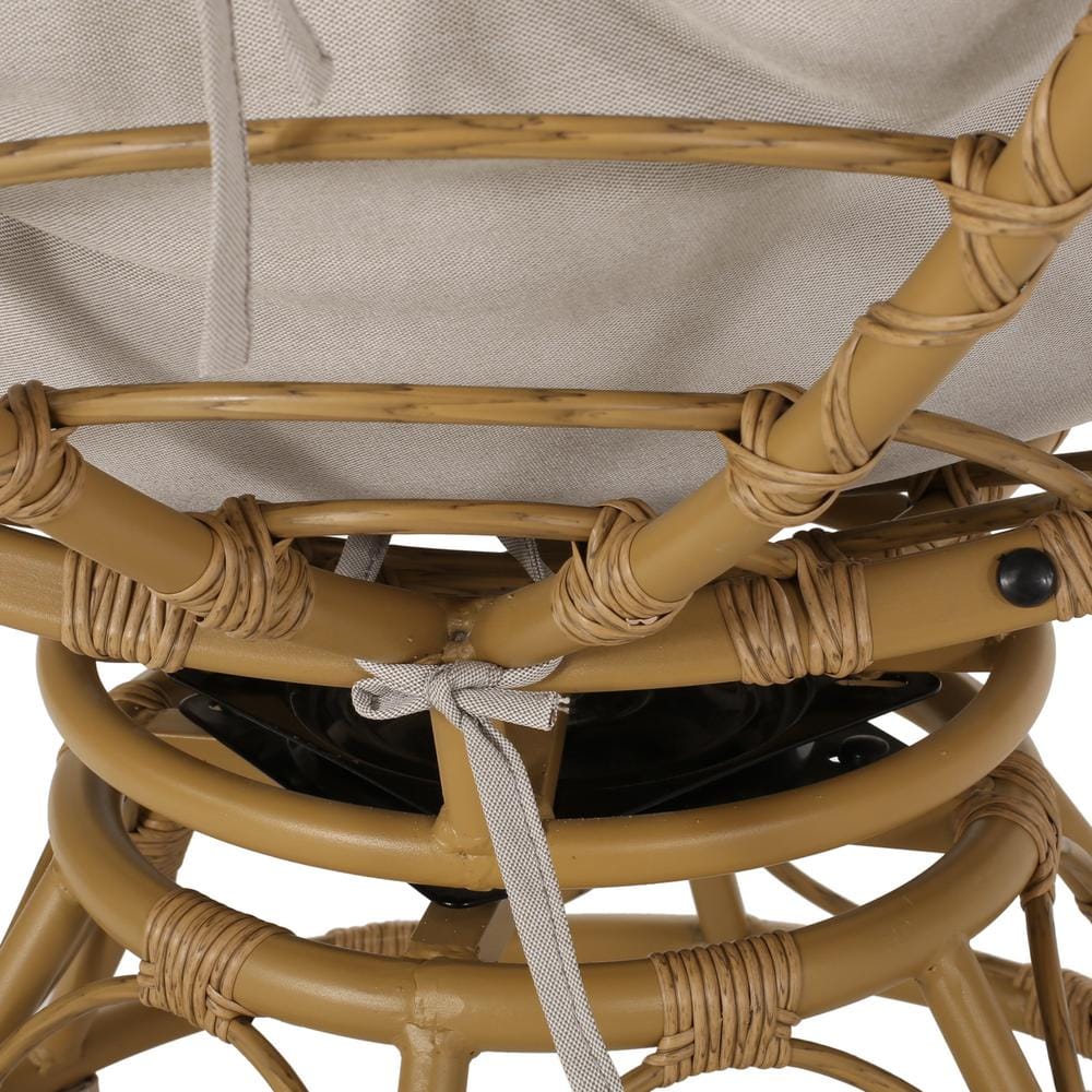 Light Brown Steel Papasan Lounge Chair with Beige Cushions