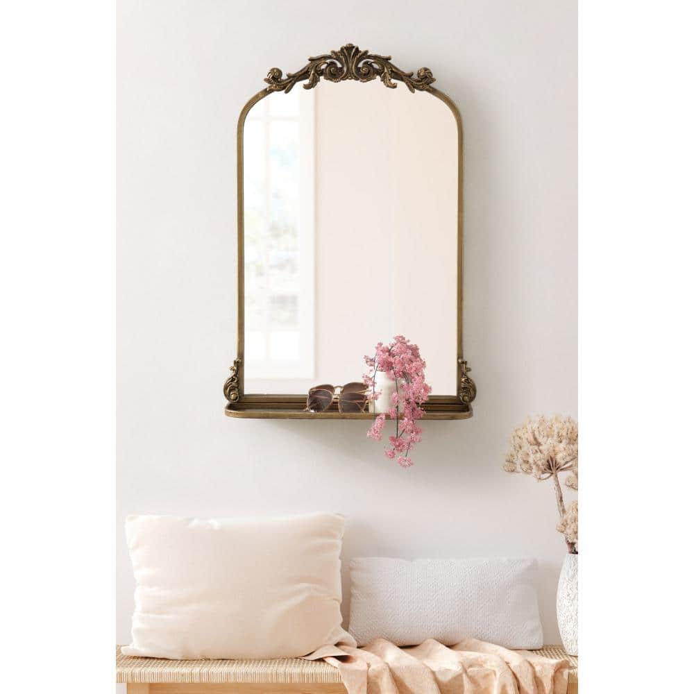 Arendahl Vintage Arch Mirror with Ornate Gold Frame and Shelf