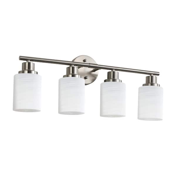 PUDO 24.4 in. 4-Light Contemporary Silver Vanity Light Bathroom Mirror Light with Frosted White Glass (Bulb Not Included)