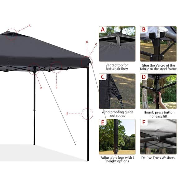 Unbranded 10 ft. x 10 ft. Black Pop Up Canopy Tent Waterproof Outdoor Shade with Adjustable Legs Carry Bag Sandbags for Camping